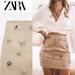 Zara Skirts | Blogger Favorite Nwt Jewel Trim Linen Blend Mini Skirt Xs | Color: Cream/Tan | Size: Xs