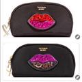 Victoria's Secret Bags | 2 Victoria’s Secret Runway Patch Sequin Bling Lips Makeup Beauty Case Bag Bundle | Color: Black/Gold/Pink/Red | Size: Os