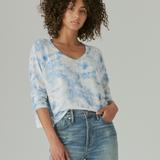 Lucky Brand Cropped Boxy Cloud Jersey Crew - Women's Clothing Tops Tees Shirts in Printed Tie Dye, Size XS