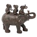 Nature's Mark 8" H 3 Baby Elephants Riding an Elephant Resin Statue Figurine Home Decorative Accent Decor (Brown)