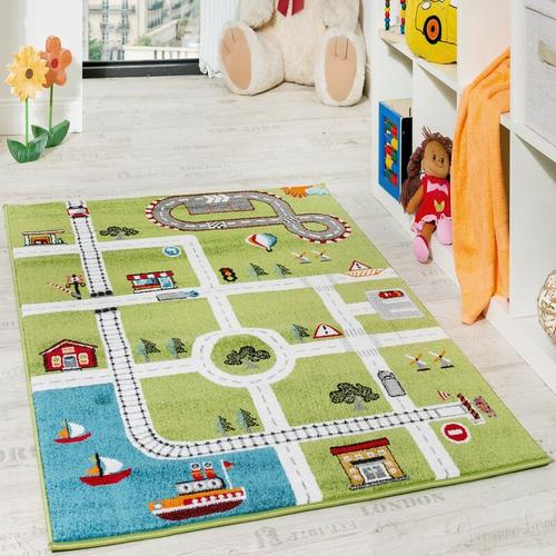 Paco Home - Kinderteppich Spielteppich Straßenteppich Stadt Straße Grau Grün 230x320 cm