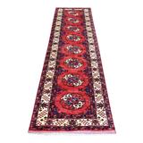 Shahbanu Rugs Red Afghan Ersari with Elephant Feet Design Natural Dyes Densely Woven Wool Hand Knotted Runner Rug (2'8"x9'7")