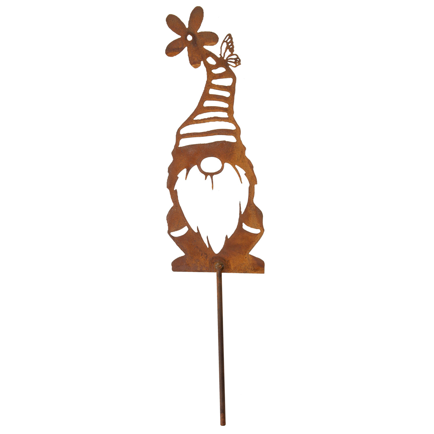 Lutin avec bonnet à rayures en métal aspect rouille, 25 cm