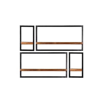 SIT Möbel Wandregal-Set | 4-teilig | Böden Mango-Holz natur | Rahmen Altmetall antikschwarz | B 95 x T 25 x H 75 cm | 09