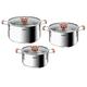 Tefal OptiSpace Stainless Steel Saucepan Set with 3 Lids: 18, 20 and 24 cm, 3 Flat Lids, Non-Slip Handles, Measuring Markers, All Cooker Types