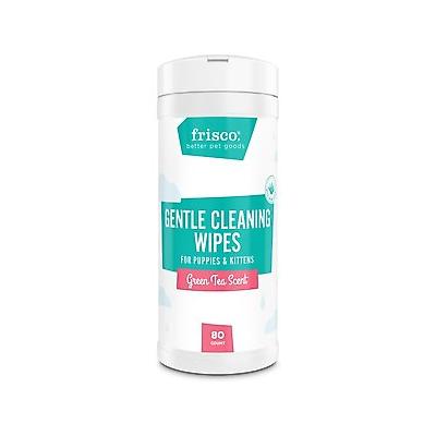 Frisco Gentle Cleaning Waterless Grooming Wipes for Puppies & Kittens, Green Tea Scent, 80 count