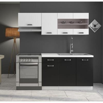 Küchen Preisbombe - Küche Omega Mini 180 cm Küchenzeile Küchenblock Singleküche Schwarz Weiss Image