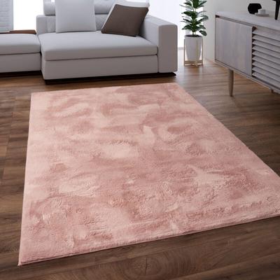Teppich Wohnzimmer Kunstfell Shaggy Hochflor Waschbar In Waschmaschine Soft Uni Rosa 80x150 cm Image