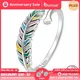 BAMOER-Bague réglable en argent regardé 925 pour femme plume colorée vintage nouveau modèle