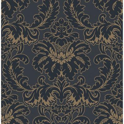 Brewster Windsor Blue Damask Wallpaper