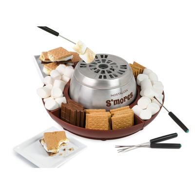 Nostalgia Indoor Electric Stainless Steel S'mores Maker with 4 Lazy Susan Compartment Trays - 4 Trays - 4 Trays