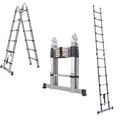 Telescopic Ladder DIY Stainless Steel Folding Extendable Extension Ladder for Home Office Loft Use, A-Frame Loft Ladder Foldable Ladder, 150kg Capacity