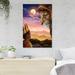 Trinx Lion Looking At Little King Under The Moon Artwork - 1 Piece Rectangle Graphic Art Print On Wrapped Canvas in Brown/Pink | Wayfair