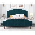 Everly Quinn Malalia Queen Size Velvet Bed Frame w/ Modern Curved Upholstered Headboard & Footboard | 46.4 H x 64.5 W x 86.6 D in | Wayfair