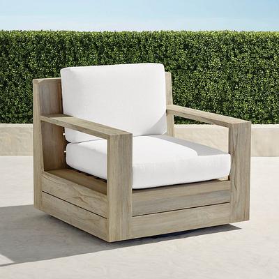 St. Kitts Swivel Lounge Chair in Weathered Teak with Cushions - Glacier - Frontgate