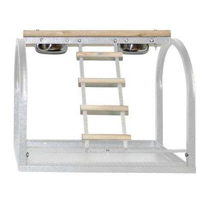 A&E Cage Company White Table Stand with Ladders and Cups, 21" L X 14" W X 18" H