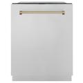 "ZLINE Autograph Edition 24"" 3rd Rack Top Touch Control Tall Tub Dishwasher in Stainless Steel with Champagne Bronze Handle, 51dBa (DWMTZ-304-24-CB) - ZLINE Kitchen and Bath DWMTZ-304-24-CB"