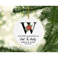 The Holiday Aisle® Monogram Poinsettia Ball Ornament Ceramic/Porcelain in White | 2.8 H x 2.8 W x 0.1 D in | Wayfair