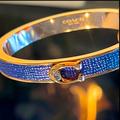 Coach Jewelry | Coach Women's C Logo Hinged Bangle Bracelet Rose Gold S/ Steel & Blue Leather | Color: Blue/Gold | Size: Os