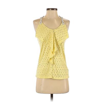 Maurices Sleeveless Blouse: Ruffles Over the Shoulder Yellow Polka Dots Tops - Women's Size Small