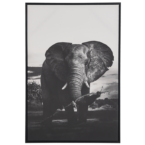Leinwandbild Grau Stoff Canvas MDF-Platte 63x93 cm rechteckig mit Schattenfugenrahmen Elefanten-Motiv Modern Wohnzimmer Schlafzimmer Büro