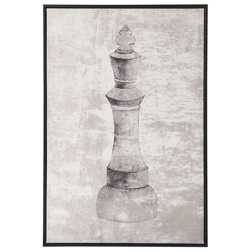 Leinwandbild Grau Stoff Canvas MDF-Platte 63x93 cm rechteckig mit Schattenfugenrahmen Schachfigur-Motiv Modern Wohnzimmer Schlafzimmer Büro