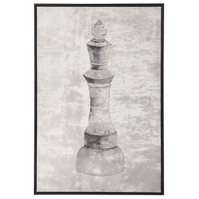 Leinwandbild Grau Stoff Canvas MDF-Platte 63x93 cm rechteckig mit Schattenfugenrahmen Schachfigur-Motiv Modern Wohnzimme