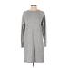 J.Crew Casual Dress - Sweater Dress Crew Neck Long sleeves: Gray Print Dresses - Used - Women's Size 2X-Small
