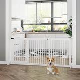 Tucker Murphy Pet™ Lockable Freestanding Pet Gate Wood (a more stylish option) in Brown/Gray/White | 28 H x 65.25 W x 14.25 D in | Wayfair