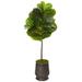 52" Fiddle Leaf Artificial Tree in Ribbed Metal Planter (Real Touch)