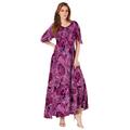 Plus Size Women's Flutter-Sleeve Crinkle Dress by Roaman's in Raspberry Mixed Paisley (Size 26/28)