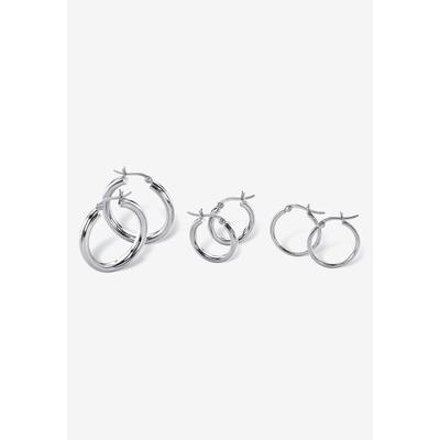 Women's Sterling Silver 3 pair set Hoop Earrings (28mm) by PalmBeach Jewelry in Silver