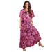 Plus Size Women's Flutter-Sleeve Crinkle Dress by Roaman's in Raspberry Mixed Paisley (Size 14/16)