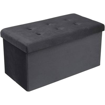 Sitzhocker mit Stauraum aus Samt, Deckel abnehmbar grau - grau - Woltu Image