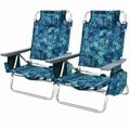 Costway 2-Pack Folding Backpack Beach Chair 5-Position Outdoor Reclining Chairs with Pillow-Navy