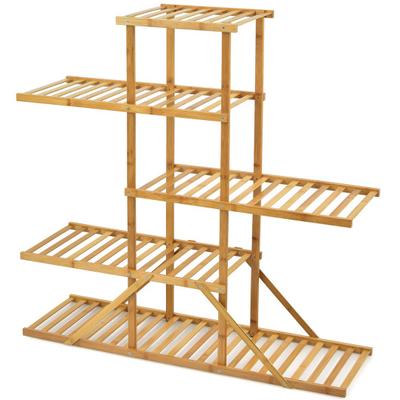 Costway 5-tier 10 Potted Bamboo Plant Stand-Natural