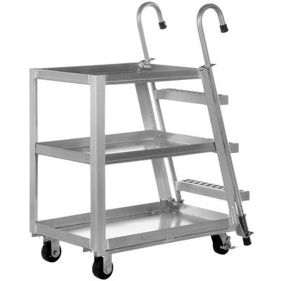 Vestil SPA3-2840 44" x 27 7/8" x 50 3/16" Aluminum 3-Shelf Stock Picker with Steel Ladder and 1,000 lb. Capacity