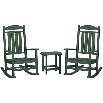 POLYWOOD Presidential Green Patio Set with South Beach Side Table and 2 Rocking Chairs
