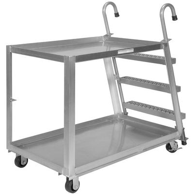 Vestil SPA2-2848 52" x 27 7/8" x 50 3/16" Aluminum 2-Shelf Stock Picker with Steel Ladder and 660 lb. Capacity
