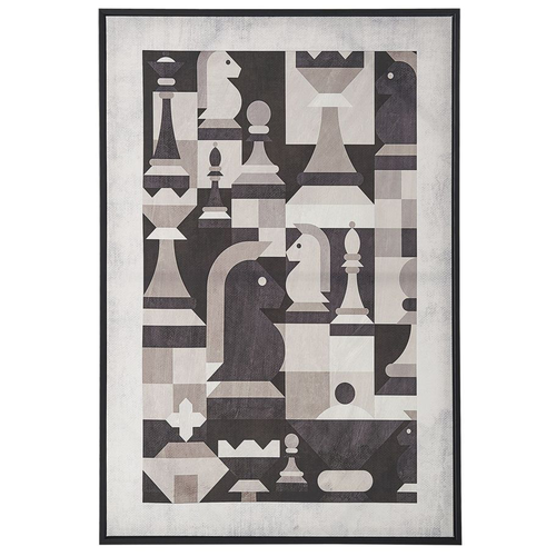 Leinwandbild Grau Stoff Canvas MDF-Platte 63x93 cm rechteckig mit Schattenfugenrahmen Schachfigur-Motiv Modern Wohnzimmer Schlafzimmer Büro Flur