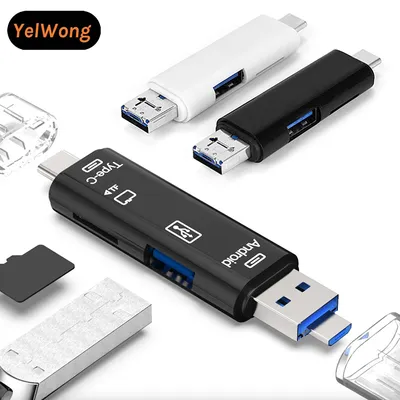 YelWong-Lecteur de carte mémoire 5 en 1 Type C Micro USB HUB OTG Micro SD TF Convertisseur