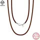 Rinntin – collier en cuir véritable italien marron de 2mm pour hommes et femmes chaîne avec fermoir