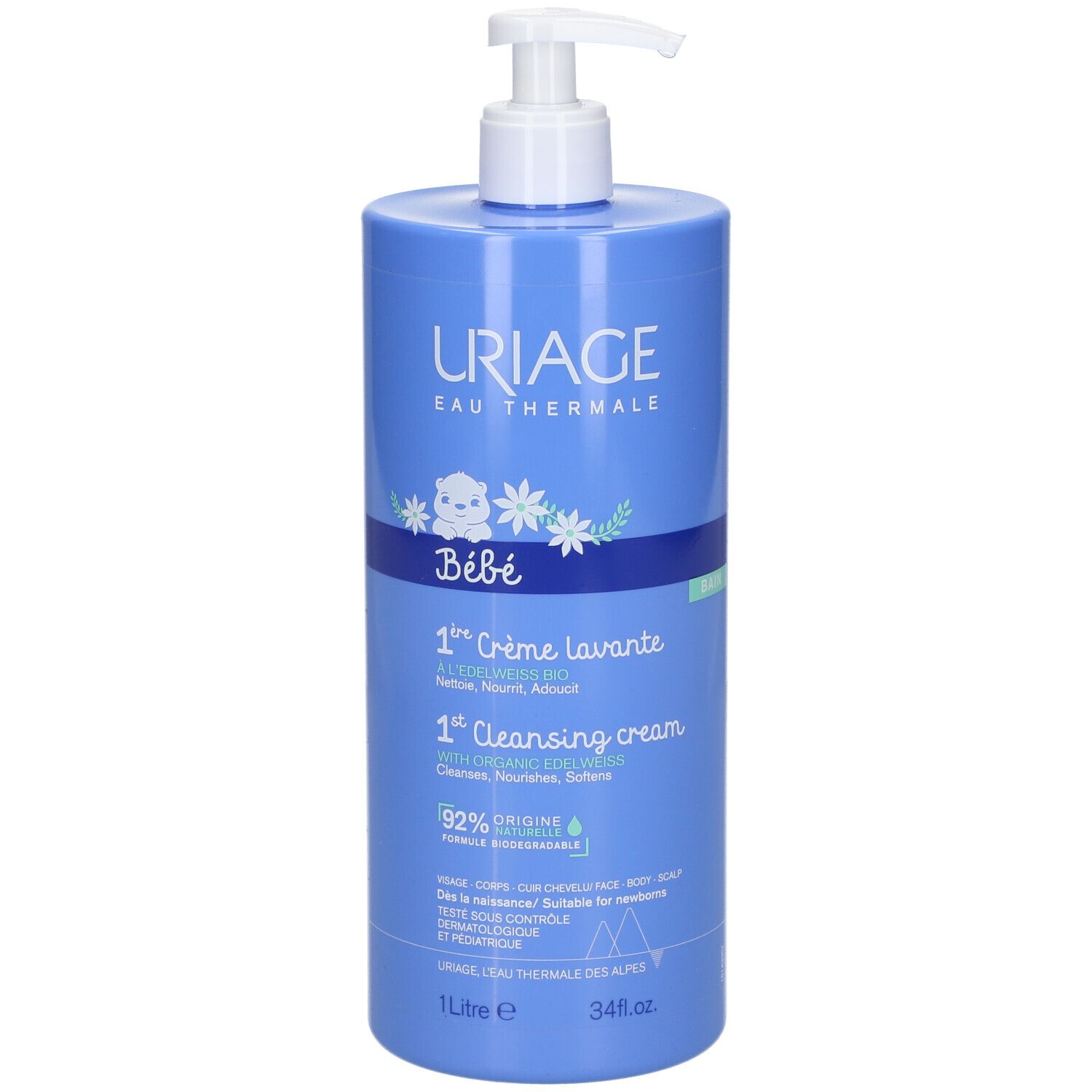 Uriage Baby 1st Cleansing Cream with Organic Edelweiss Nieuwe Formule 1l 1 l Creme