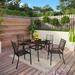 5 Pieces Patio Dining Set with 4 Metal Stackable Chairs and 1 Square Table with Umbrella Hole