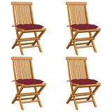 vidaXL Patio Chairs with Wine Red Cushions 4 pcs Solid Teak Wood - 18.5" x 23.6" x 35"