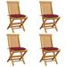 vidaXL Patio Chairs with Wine Red Cushions 4 pcs Solid Teak Wood - 18.5" x 23.6" x 35"