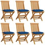 vidaXL Patio Chairs with Blue Cushions 6 pcs Solid Teak Wood - 18.5'' x 23.6'' x 35''