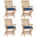 vidaXL Patio Chairs with Blue Cushions 4 pcs Solid Teak Wood - 21.7'' x 23.6'' x 35''