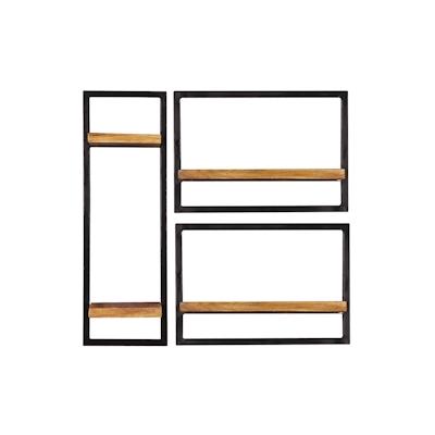 SIT Möbel Wandregal-Set | 3-teilig | Mangoholz | Serie SIDNEY | B 80 x T 25 x H 75 cm | natur