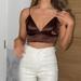 Zara Tops | Brown Satin Silk Open Back Laced Crop Top Size Xs | Color: Brown | Size: Xs